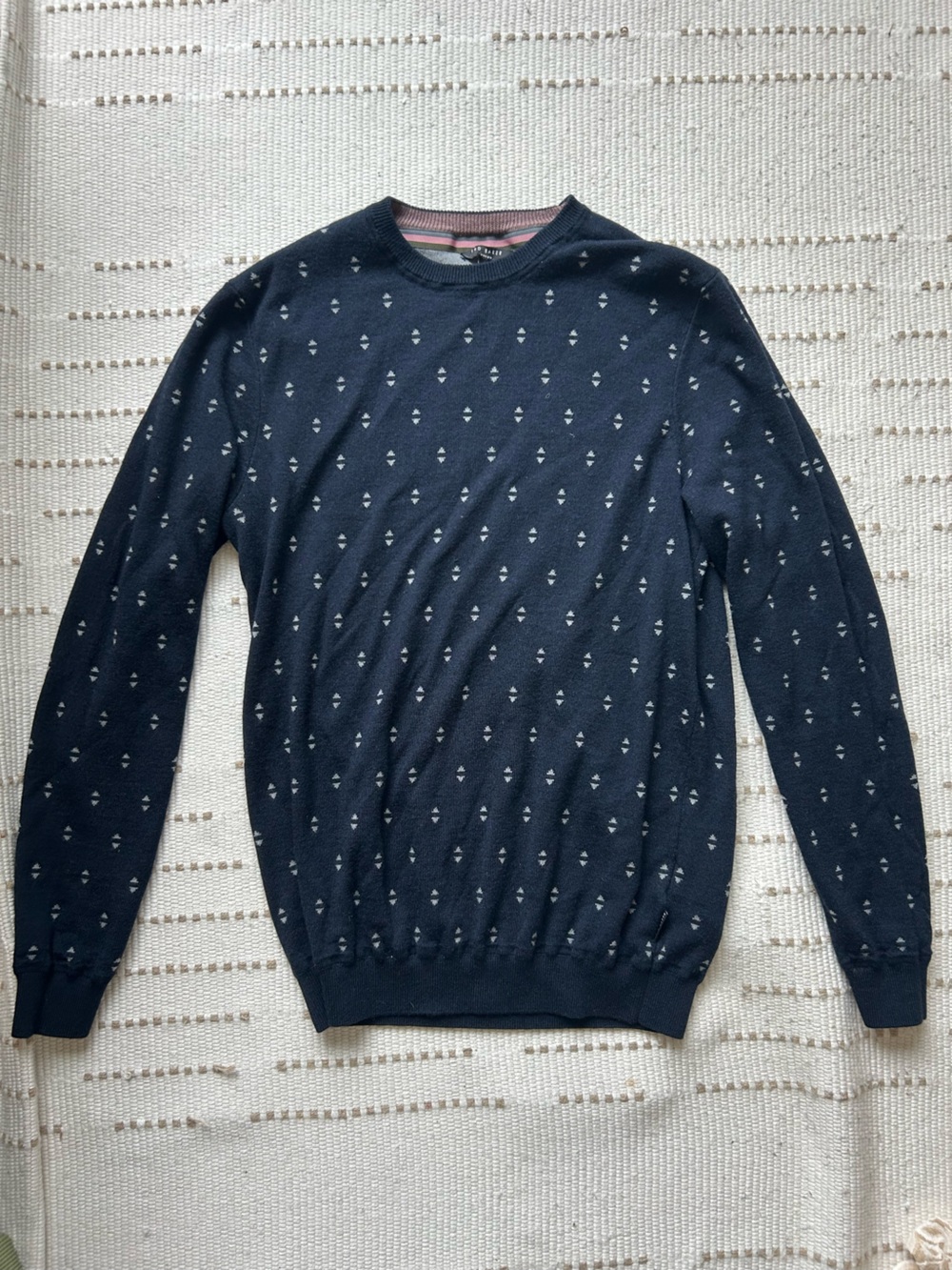 Ted Baker Navy Patterned Crewneck Sweater
